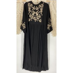 SHEIN Embroidered A-Line Maxi Dress Kimono Sleeve Oversized Bohemian